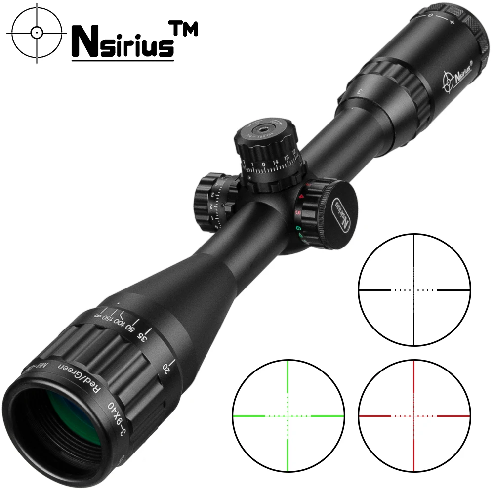 NSIRIUS 3-9x40 AOE Red & Green illuminated Mil Dot Rifle Scope Precision Optics Hunting Scope with Cover and Mounting
NSIRIUS 3-9x40 AOE Red & Green illuminated Mil Dot Rifle Scope Precision Optics Hunting Scope with Cover and Mounting