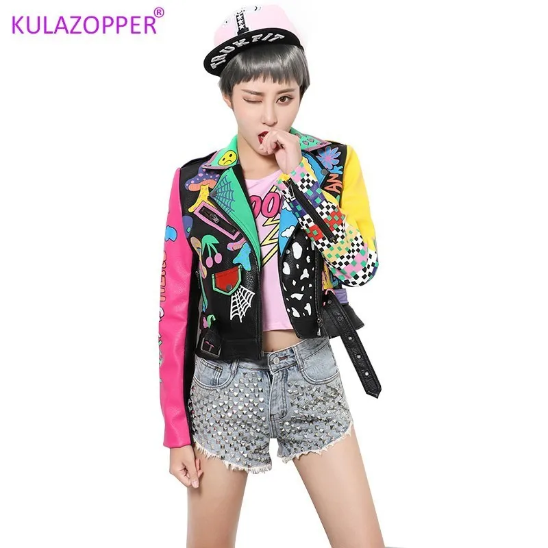 Colorful Rainbow Jackets Women's 2019 New Fashion print yellow sleeve Street Short Leather Jackets Zipper Motorcycle Coats LH008
Colorful Rainbow Jackets Women's 2019 New Fashion print yellow sleeve Street Short Leather Jackets Zipper Motorcycle Coats LH008