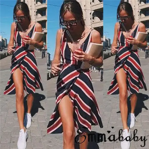 New arrival Womens Summer Striped Dress Holiday Off Shoulder Strappy V Neck Backless Beach Sundress Ladies Evening Party Dress
New arrival Womens Summer Striped Dress Holiday Off Shoulder Strappy V Neck Backless Beach Sundress Ladies Evening Party Dress