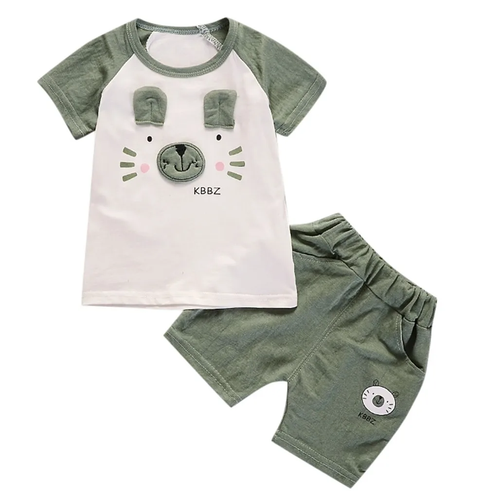 

Toddler Baby Kids Girls Boys Bear T-shirt Tops Shorts Pants Outfits Clothes Sets Infants Cotton Cartoon Vestito del bambino ~30