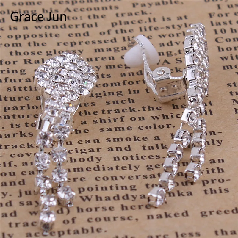グレースジュン新しい到着ラインストーンクリスタルタッセルクリップオンイヤリングいいえピアス用女の子パーティー必要ない耳の穴のイヤリング韓国スタイル グレースジュン新しい到着ラインストーンクリスタルタッセルクリップオンイヤリングいいえピアス用女の子パーティー必要ない耳の穴のイヤリング韓国スタイル