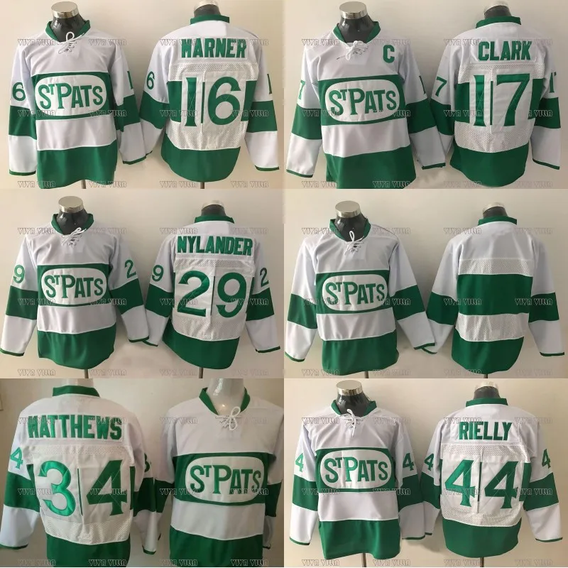 

Toronto St Pats Jersey 29 William Nylander 16 Mitch Marner 34 Auston Matthews 44 Rielly 17 Clark Stitched S-3XL Hockey Jersey