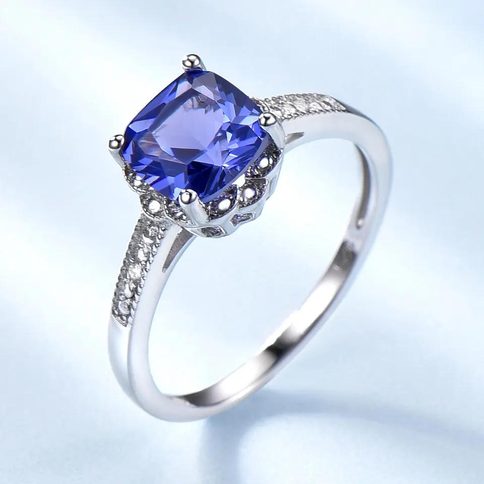 

UMCHO Romantic Created Tanzanite Blue Statement Rings 925 Silver Jewelry For Women Wedding Party Engagement Gifts Fine Jewelry