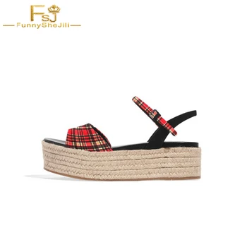 Gingham Canvas Open Toe Platform High Heels Buckle Ankle Strap Wedges Sandals Summer Casual Fashion Shoes Woman Size 4-16 FSJ
Gingham Canvas Open Toe Platform High Heels Buckle Ankle Strap Wedges Sandals Summer Casual Fashion Shoes Woman Size 4-16 FSJ