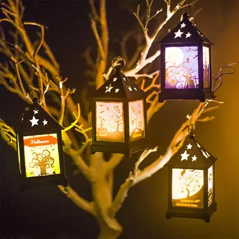 Vintage Colorful Hanging Lantern Hollow Out Flame Lamp Night Light Decor for Halloween Bar Decor 
Vintage Colorful Hanging Lantern Hollow Out Flame Lamp Night Light Decor for Halloween Bar Decor