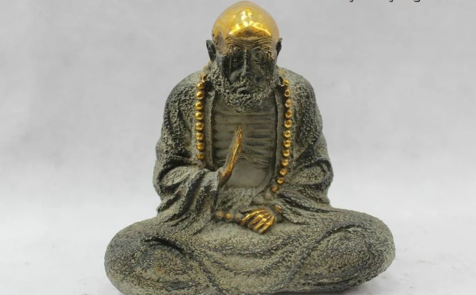 8"Chinese Buddhism Folk Pure Bronze Lucky Bodhidharma arhat Buddha Statue