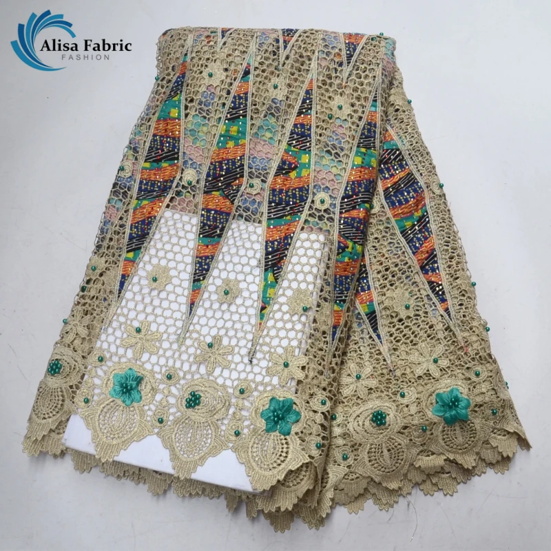 High-end African Wax Lace fabric high quality Embroidery with Beads and Stones African Water soluble lace 5 yards For Clothing
High-end African Wax Lace fabric high quality Embroidery with Beads and Stones African Water soluble lace 5 yards For Clothing