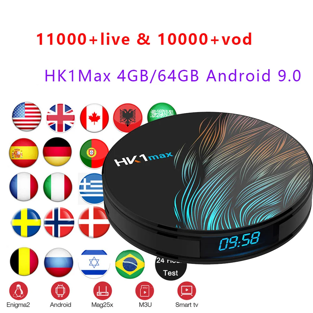 HK1Max 4GB/64GB Android 9.0 Smart TV Box with USA French Arabic UK Spain Portugal Germany Romania Sweden IPTV M3U Subscription
HK1Max 4GB/64GB Android 9.0 Smart TV Box with USA French Arabic UK Spain Portugal Germany Romania Sweden IPTV M3U Subscription