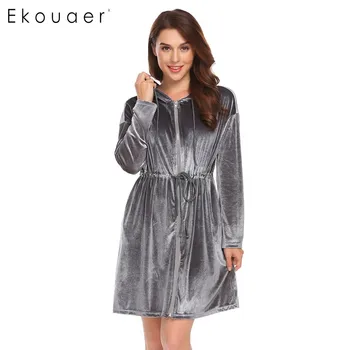 Ekouaer Women Robe Kimono Long Sleeve Velvet Hooded Solid Bathrobes Nighties Sleepwear Robe Dressing Gown Female Nightwear
Ekouaer Women Robe Kimono Long Sleeve Velvet Hooded Solid Bathrobes Nighties Sleepwear Robe Dressing Gown Female Nightwear