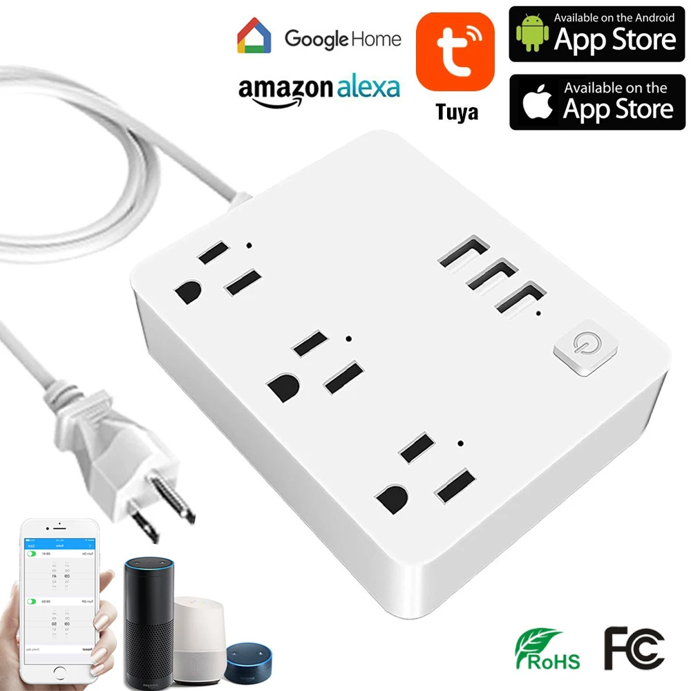 WIFI US Smart Power Strip 3 Outlets 3 USB Remote Voice APP Individual Control Timer Smart Socket Work with Alexa, Google home
WIFI US Smart Power Strip 3 Outlets 3 USB Remote Voice APP Individual Control Timer Smart Socket Work with Alexa, Google home