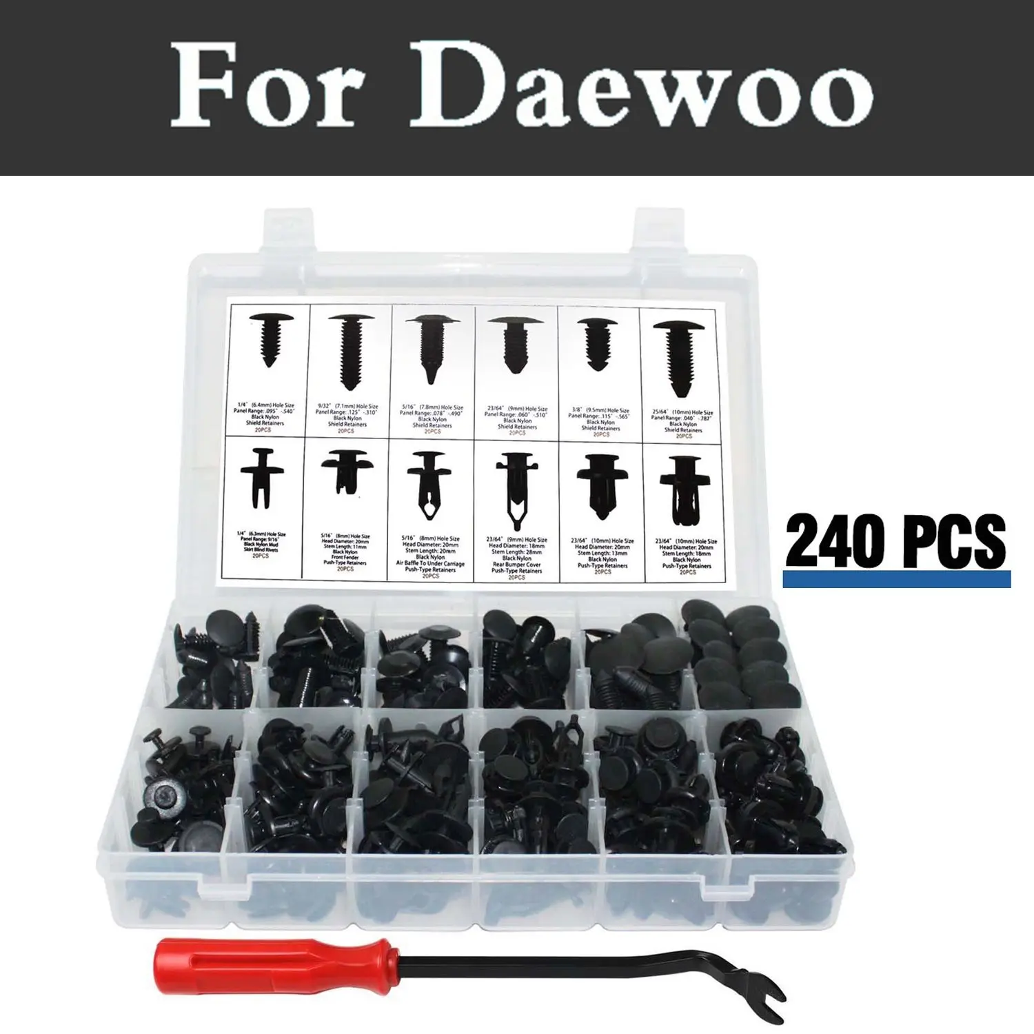 240pcs Car Fastener Rivet Clips Retainer Set 12 Most Popular Sizes Rivet For Daewoo Evanda G2x Gentra Kalos Lacetti Lanos Magnus
240pcs Car Fastener Rivet Clips Retainer Set 12 Most Popular Sizes Rivet For Daewoo Evanda G2x Gentra Kalos Lacetti Lanos Magnus