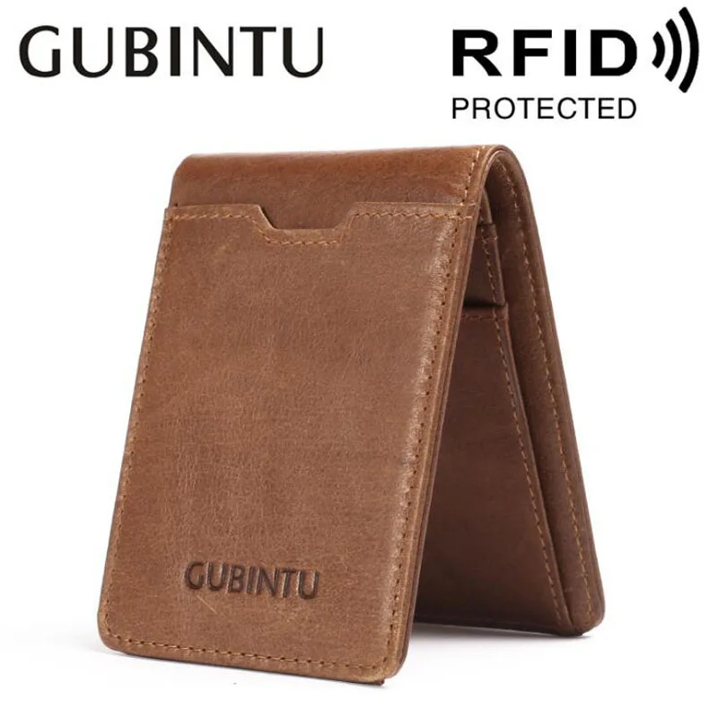 GUBINTU RFID блокирующий тонкий двойной зажим для денег кошелек винтажный держатель