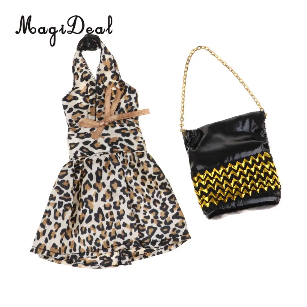 2Pcs Clothes Set Halter Dress Skirt & Chain Handbag for 30cm Doll
