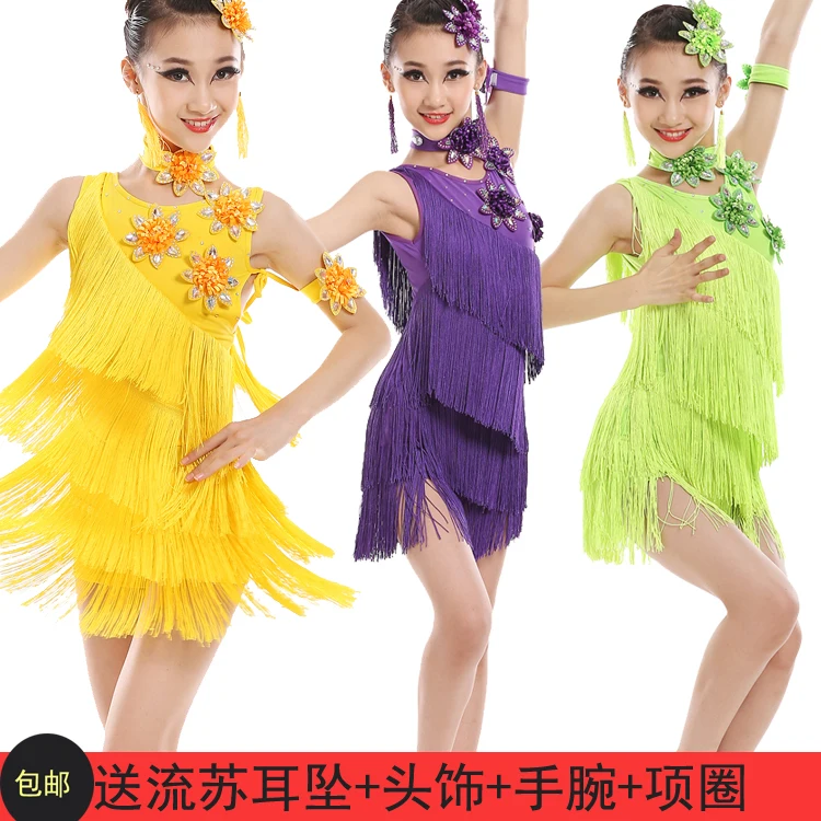 Children's Latin Dance Costumes Girls Tassel Latin Dance Dress Students Stage Performance Costumes Sequined Tassels Suit B-5650
Children's Latin Dance Costumes Girls Tassel Latin Dance Dress Students Stage Performance Costumes Sequined Tassels Suit B-5650