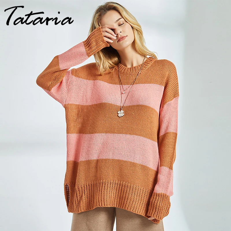 Tataria Long Sleeved Knitted Sweater for Women Soft Pullovers Sweater Striped Women 2019 Autumn Winter Casual Vintage Sweater
Tataria Long Sleeved Knitted Sweater for Women Soft Pullovers Sweater Striped Women 2019 Autumn Winter Casual Vintage Sweater