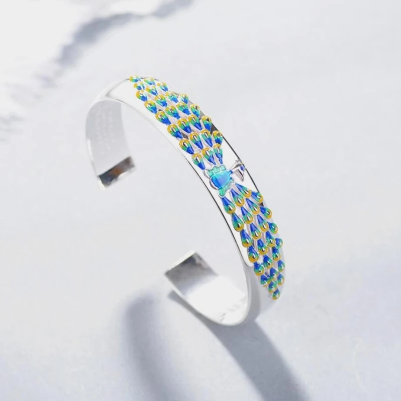 Sole Memory Cloisonne Peacock Sutra National Style 925 Sterling Silver Female Resizable Bangles SBR156
Sole Memory Cloisonne Peacock Sutra National Style 925 Sterling Silver Female Resizable Bangles SBR156