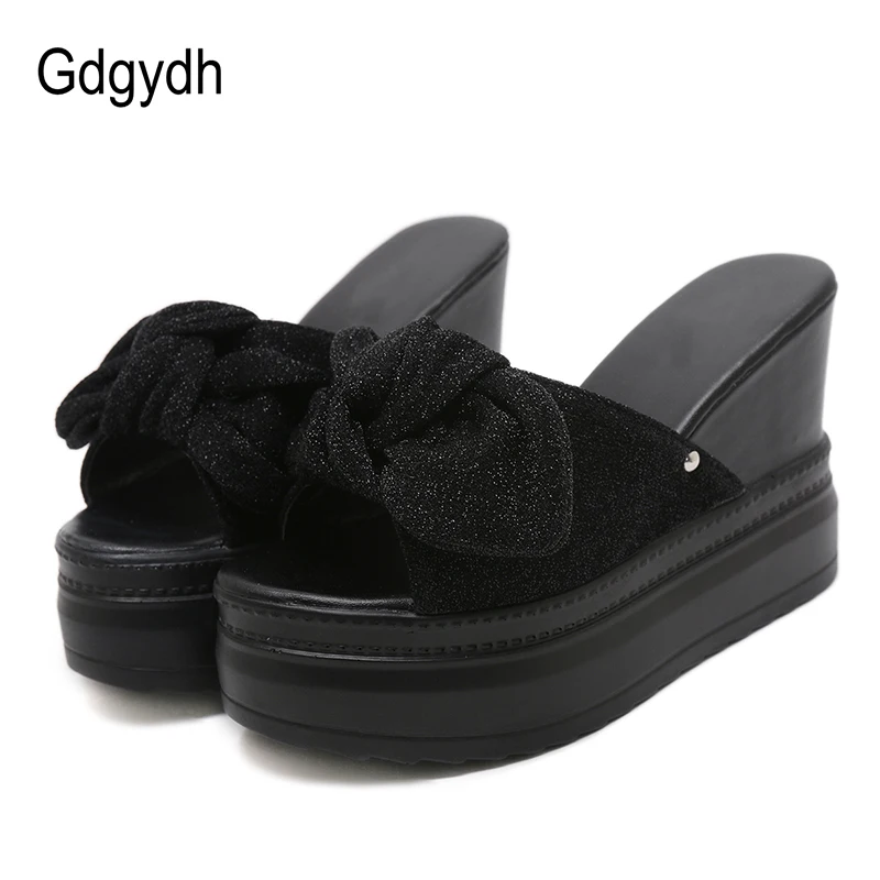 Gdgydh/черные однотонные летние туфли босоножки на танкетке женская модная