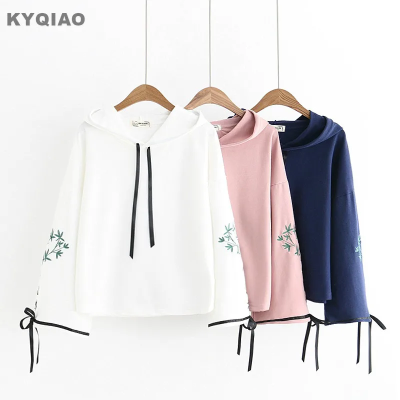KYQIAO Women pullover female autumn spring Japanese style cute fresh white pink blue bowknot hooded t shirt tee top
KYQIAO Women pullover female autumn spring Japanese style cute fresh white pink blue bowknot hooded t shirt tee top