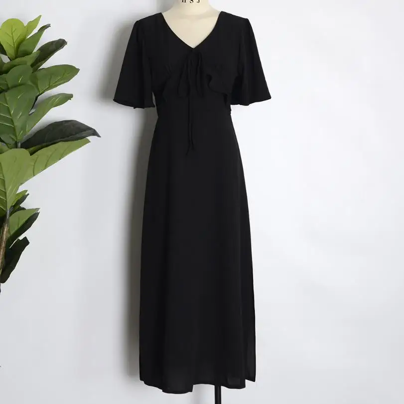 2018 модное летнее платье женские v-образным вырезом тонкий черный с коротким