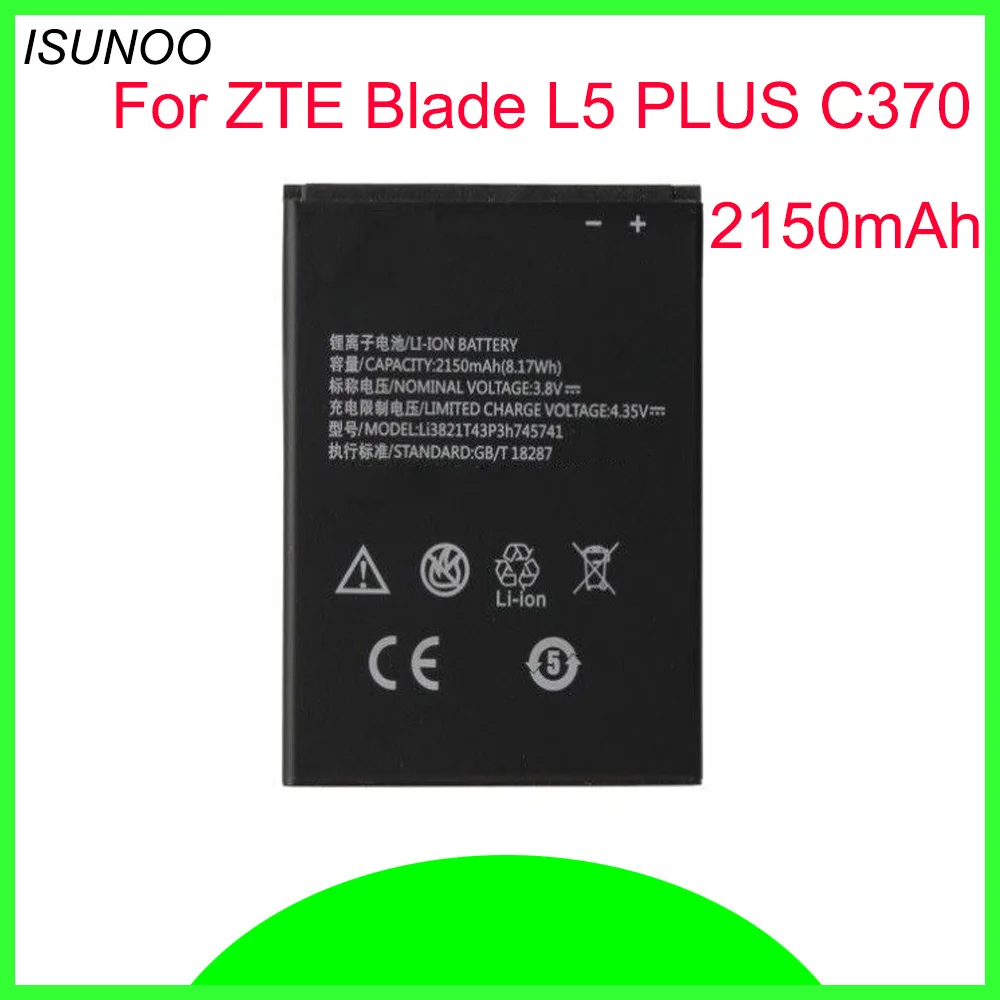 ISUNOO Li3821T43P3h745741 Battery for ZTE Blade L5 PLUS C370 2150mAh Battery Replacement
ISUNOO Li3821T43P3h745741 Battery for ZTE Blade L5 PLUS C370 2150mAh Battery Replacement