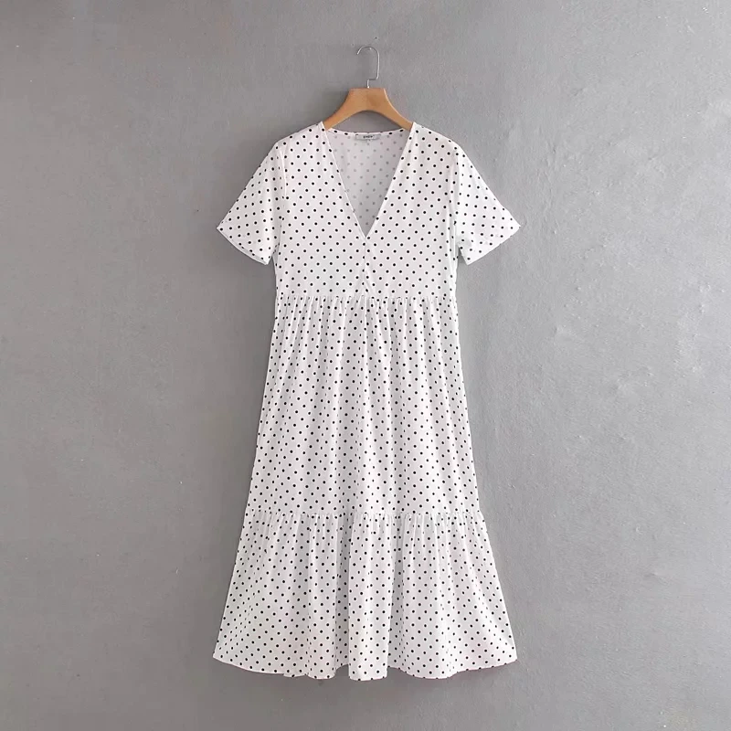 Wave Dot Print Women V Neck Short Sleeve Midi Dress Leisure Female Big Swing Dresses Autumn Lady Loose Streetwear D3198
Wave Dot Print Women V Neck Short Sleeve Midi Dress Leisure Female Big Swing Dresses Autumn Lady Loose Streetwear D3198