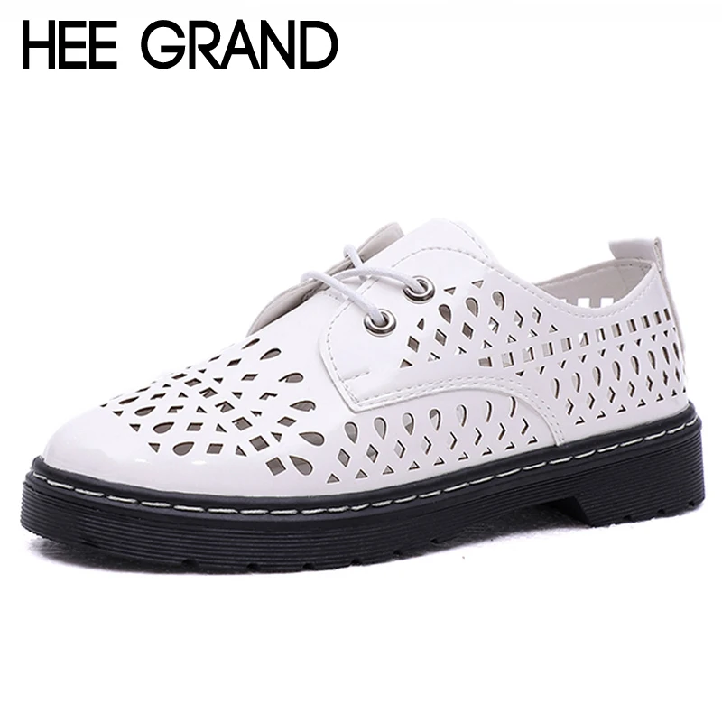 

HEE GRAND Brogue Shoes Woman Lace-up Platform Oxfords British Style Creepers Cut-Outs Flat Casual Women Shoes XWD6730