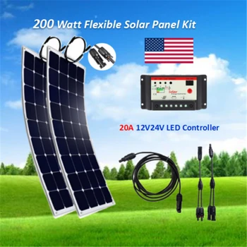 200w solar system kits; monocystalline semi flexible solar panel 100W 2pcs; 20A LED 12V/24V Auto solar charge controller; RV
200w solar system kits; monocystalline semi flexible solar panel 100W 2pcs; 20A LED 12V/24V Auto solar charge controller; RV