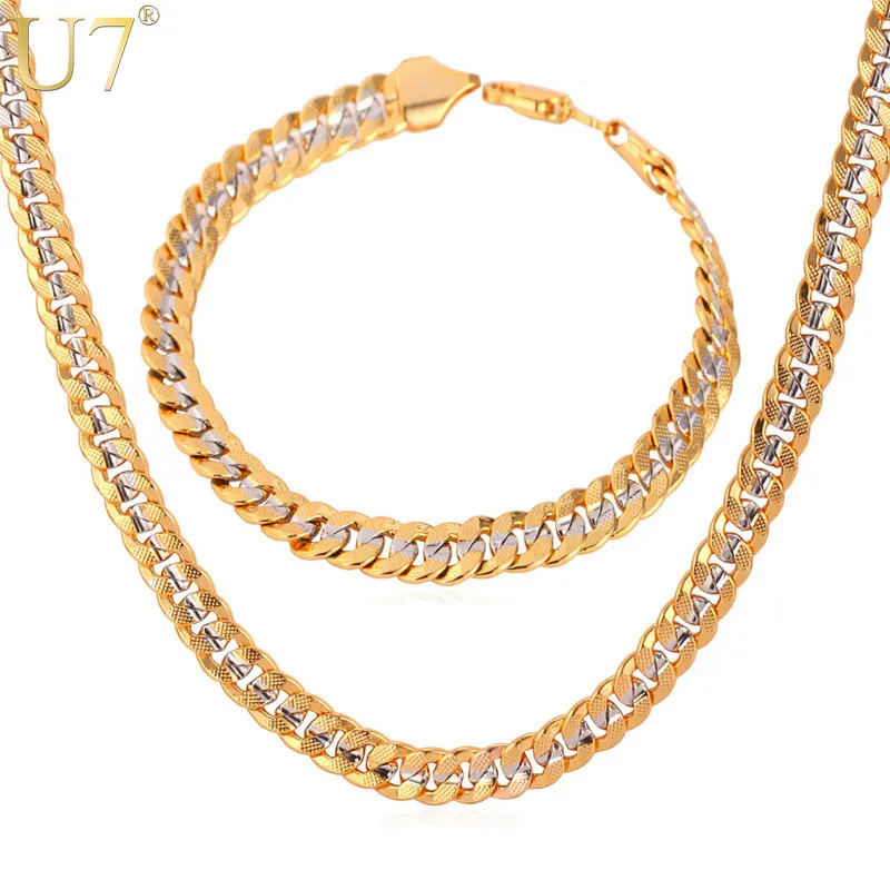 Two Tone Gold Plated Necklace Set With "18K" Stamp Party Jewelry Wholesale Cuban Chain Necklace Bracelet Men Jewelry Set S566
Two Tone Gold Plated Necklace Set With "18K" Stamp Party Jewelry Wholesale Cuban Chain Necklace Bracelet Men Jewelry Set S566