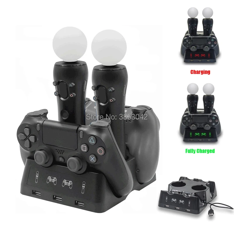 4 in 1 Charger Dock for Playstation Move Controller USB Charging Station for PS4 for PS VR Motion Controller
4 in 1 Charger Dock for Playstation Move Controller USB Charging Station for PS4 for PS VR Motion Controller