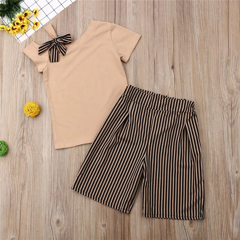 Toddler Kids Baby Girl clothes one shoulder solid pullover short sleeve Tops striped Pants bow Headband 3PC lovely summer Outfit
Toddler Kids Baby Girl clothes one shoulder solid pullover short sleeve Tops striped Pants bow Headband 3PC lovely summer Outfit