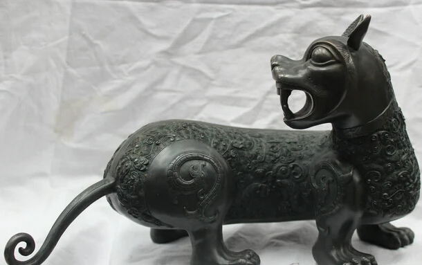 JP S0524 14" China Dynasty Palace Chinese Pure Bronze Beast Statue Figures Sculpture