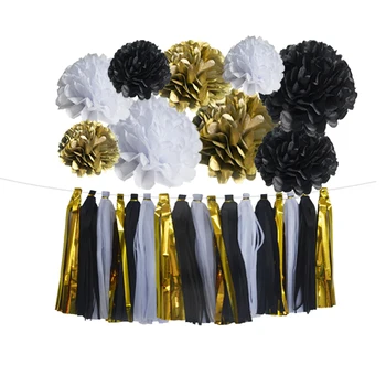 Paper Pom Poms Flowers Tissue Tassel Garland Paper Garland Kit for Birthday Wedding Party Decorations - Black Whiet Gold
Paper Pom Poms Flowers Tissue Tassel Garland Paper Garland Kit for Birthday Wedding Party Decorations - Black Whiet Gold