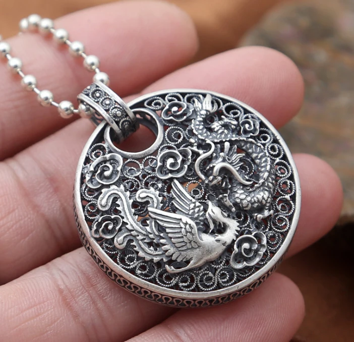 990 Sterling Silver Pendant Blessing Dragon Phoenix Dog Tag amulet Women Men Jewelry Good Luck (without chain ) A2278
990 Sterling Silver Pendant Blessing Dragon Phoenix Dog Tag amulet Women Men Jewelry Good Luck (without chain ) A2278