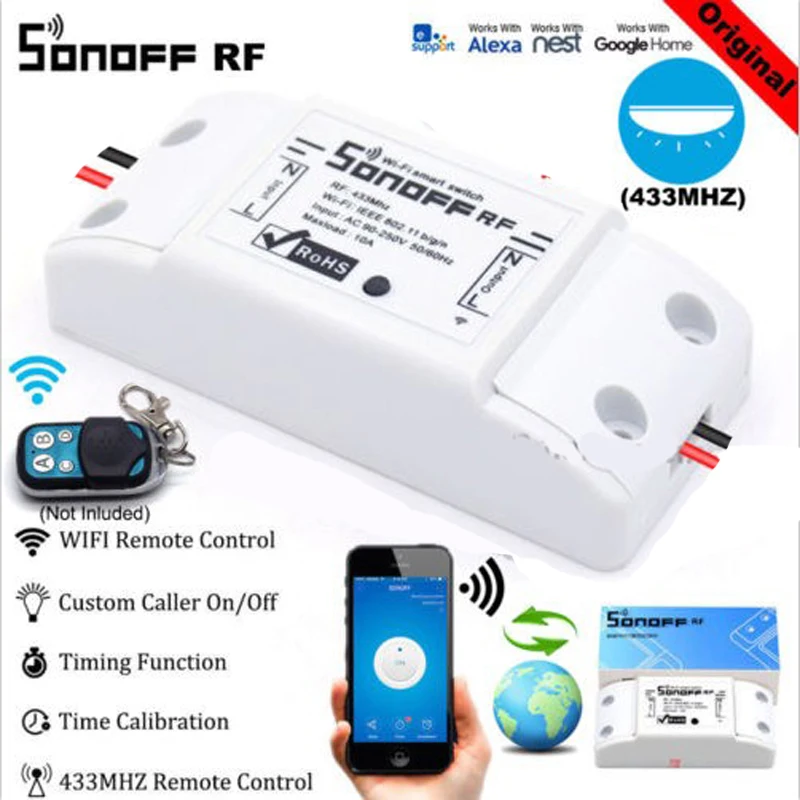 

SONOFF RF Receiver Wifi Wireless Light Switch Remote 433mhz Control With 433 Controller Smart 10A 220V Support Google Home Alexa