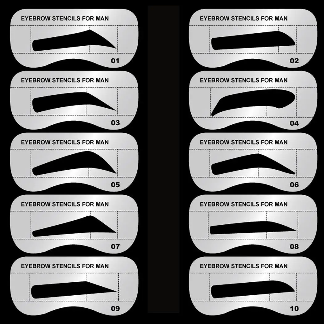 10pcs Men Eyebrow Stencil Template Styles for Models Brow Shaper Filler As Picture Show DIY Eye Makeup Tool
10pcs Men Eyebrow Stencil Template Styles for Models Brow Shaper Filler As Picture Show DIY Eye Makeup Tool