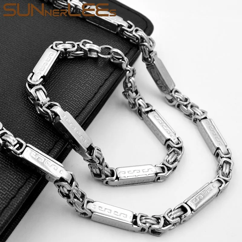 SUNNERLEES 316L Stainless Steel Necklace Bracelet Set 7mm Geometric Byzantine Link Chain Silver Gold Men Women Jewelry SC165 S
SUNNERLEES 316L Stainless Steel Necklace Bracelet Set 7mm Geometric Byzantine Link Chain Silver Gold Men Women Jewelry SC165 S