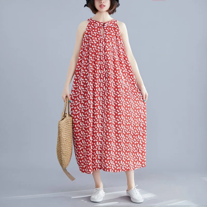 Johnature Holiday Beach Style Summer Print Women Dress 2019 New Korean Sleeveless O-neck Loose Comfortable Floral Lady Dresses 
Johnature Holiday Beach Style Summer Print Women Dress 2019 New Korean Sleeveless O-neck Loose Comfortable Floral Lady Dresses
