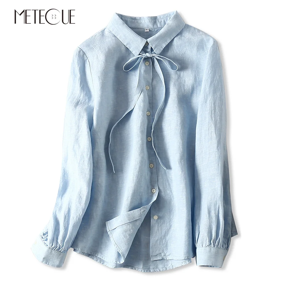 Neckline Bow Tie 100% Linen Blouse Women Casual Loose Turn-down Collar Long Sleeve Ladies Blouses Spring Summer 2019
Neckline Bow Tie 100% Linen Blouse Women Casual Loose Turn-down Collar Long Sleeve Ladies Blouses Spring Summer 2019