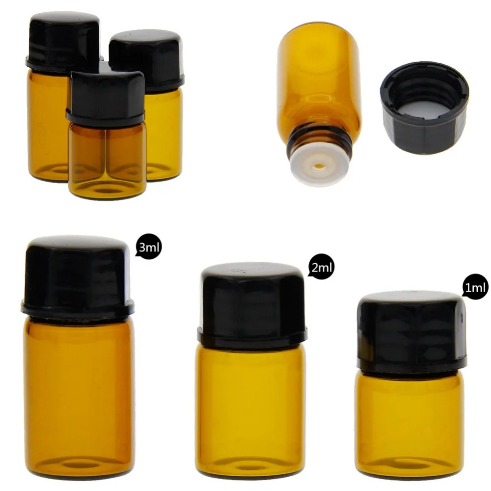 

1PC 1ml/2ml/3ml Mini Amber Glass Empty Sample Bottle with Orifice Reducer and Cap Small Essential Oil Brown Vials