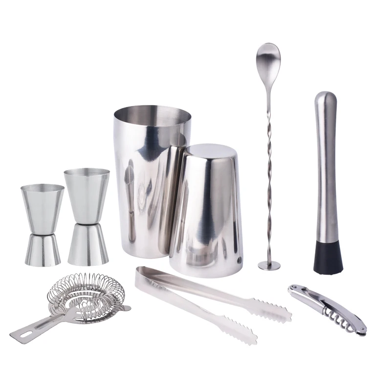 

9Pcs/set 750/600/450ml Stainless Steel Boston Cocktail Shaker Mixer Drink Bartender Kit Bars Set Tools