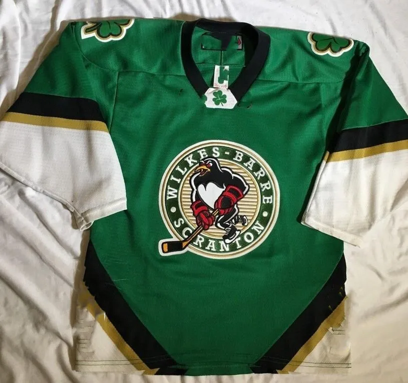 

Wilkes Barre Scranton Penguins St. Patricks Day 2003 Hockey Jersey Embroidery Stitched Customize any number and name Jerseys.
