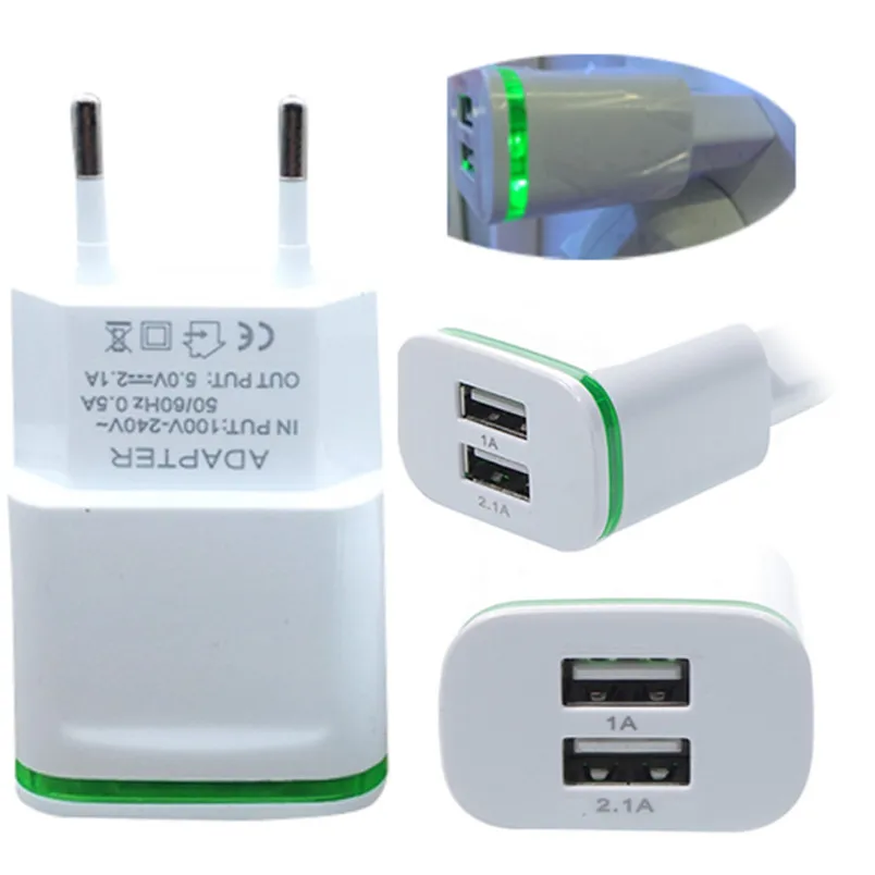 Reliable 2.0A/1.0A Wall Charger Mini Dual Ports USB LED Light Fast Charging Power Adapter | Мобильные телефоны и