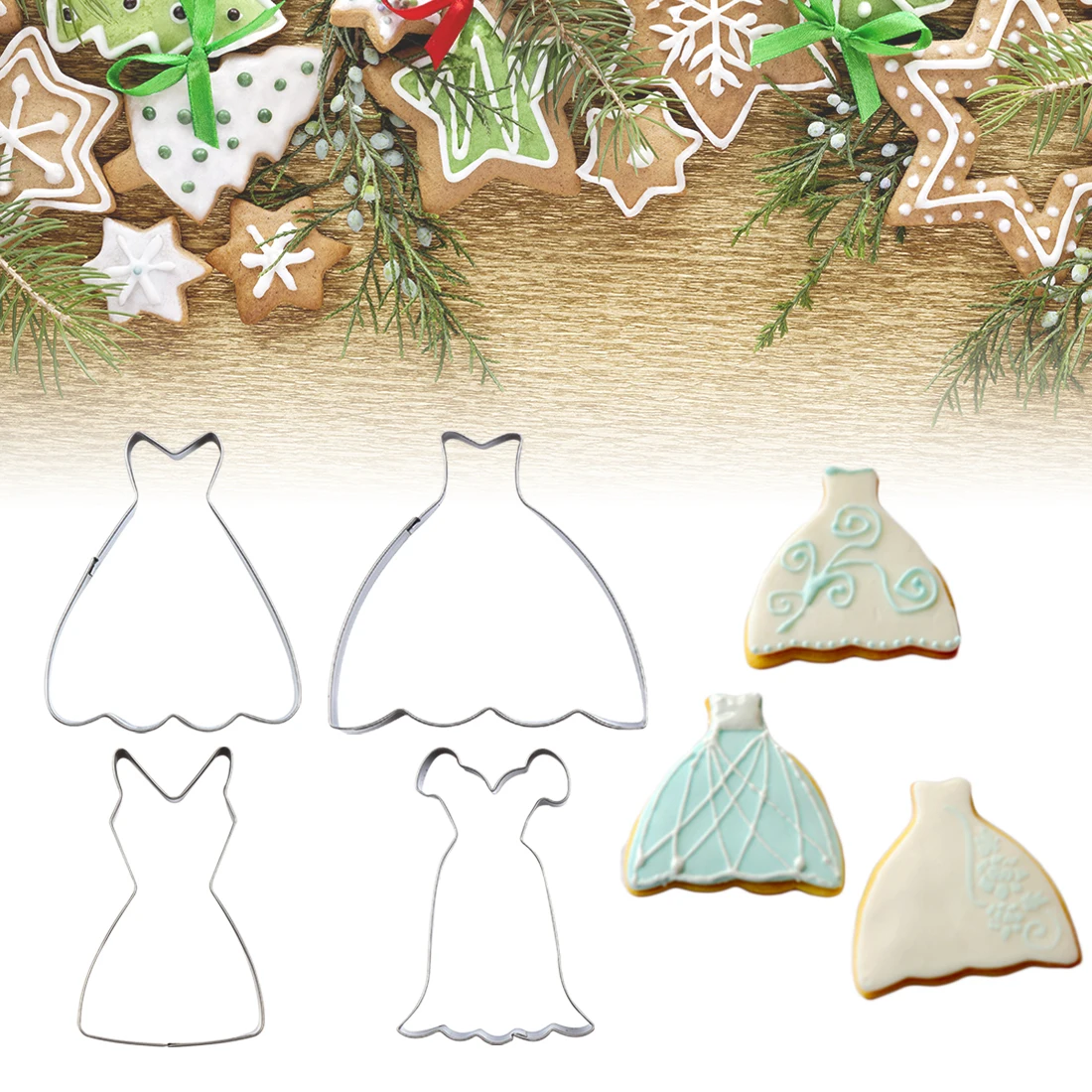 Metal Cookie Cutters 4pcs/set Wedding Dress Shape Cake Mold Kitchen Baking DIY Chocolate Stencils Cake Decorating Tools
Metal Cookie Cutters 4pcs/set Wedding Dress Shape Cake Mold Kitchen Baking DIY Chocolate Stencils Cake Decorating Tools