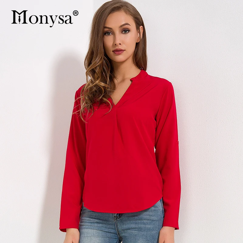 Long Sleeve Shirt Women 2017 Autumn New Arrivals Fashion V Neck Chiffon Blouses Casual Tops Womens Clothing Red Black White
Long Sleeve Shirt Women 2017 Autumn New Arrivals Fashion V Neck Chiffon Blouses Casual Tops Womens Clothing Red Black White