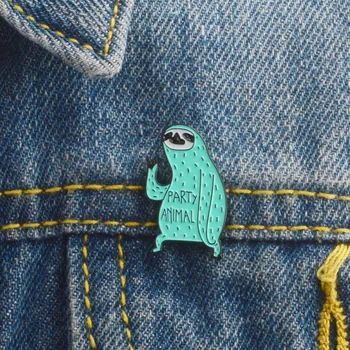 

Creative Mint Green Fun Novelty Mintcream Party Animal Cactus Pattern Sloth Flash Enamel Lapel badge Brooch Pin free delivery