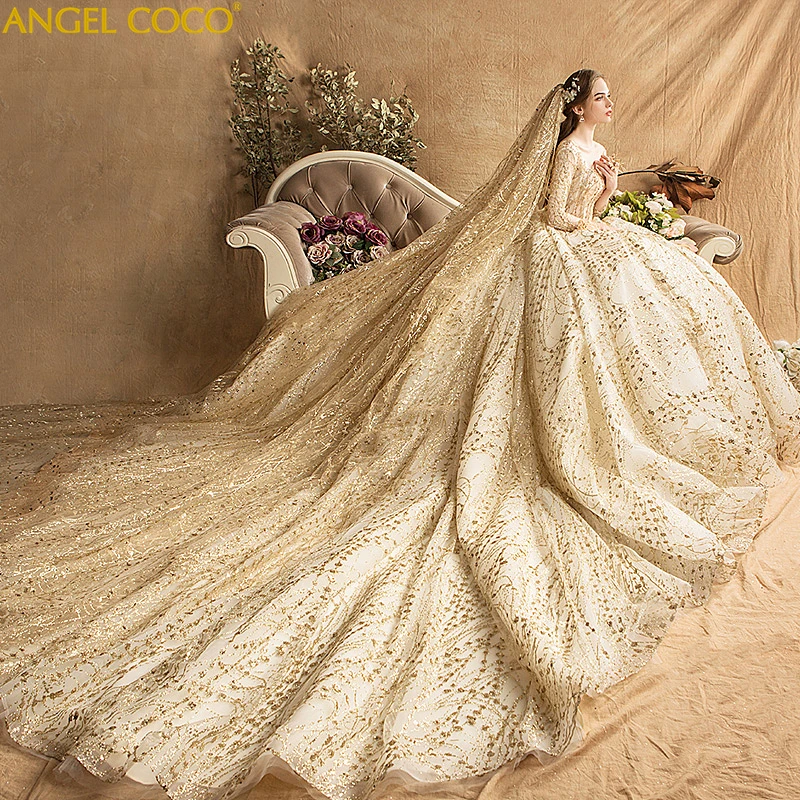 Luxury Wedding Dress Golden Shiny Beaded Crystal Plus Size Robe Mariee Long Train Dubai Arabic Muslim Wedding Gowns Bridal Dress
Luxury Wedding Dress Golden Shiny Beaded Crystal Plus Size Robe Mariee Long Train Dubai Arabic Muslim Wedding Gowns Bridal Dress