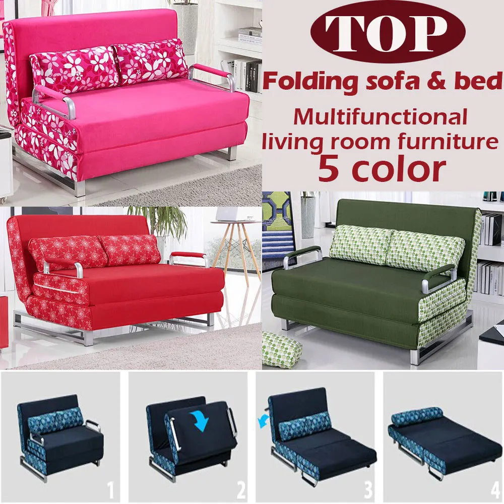 Image 100% cotton sofa bed high resilience foam sponge sofa folding sofa set multifunction living room sofa metal bed 1.5*1.9,6 color