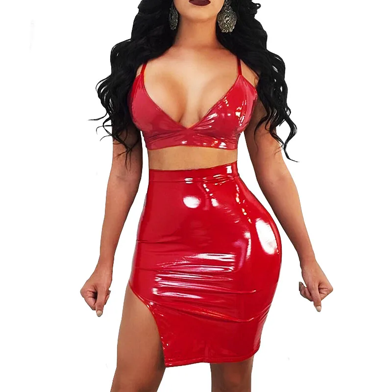 New Arrival 2018 Night Clubwear 2 Piece Set Women Sexy Sheath Pu Leather Bra Crop Top And Skirt Set Cropped Tops Corsetted Part
New Arrival 2018 Night Clubwear 2 Piece Set Women Sexy Sheath Pu Leather Bra Crop Top And Skirt Set Cropped Tops Corsetted Part
