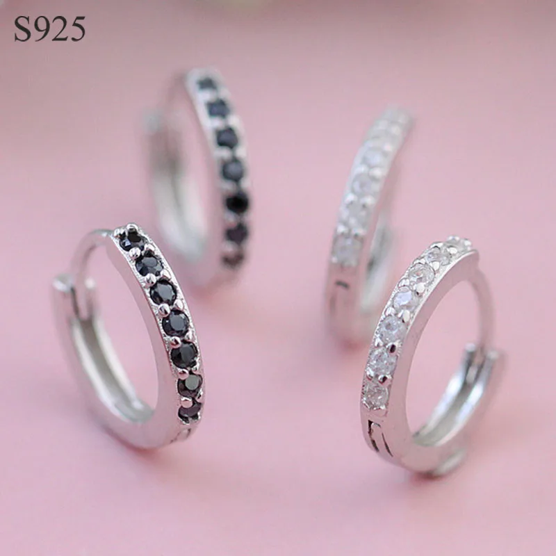 Genuine Real Pure Solid 925 Sterling Silver Earrings Hoop Men Women Jewelry Black Cubic Zircon Male Female Round Earrings Bijoux
Genuine Real Pure Solid 925 Sterling Silver Earrings Hoop Men Women Jewelry Black Cubic Zircon Male Female Round Earrings Bijoux
