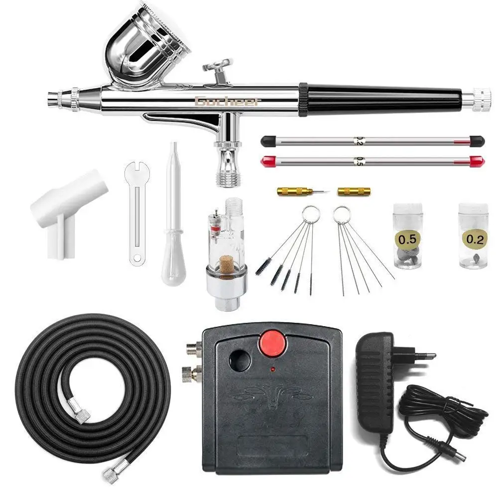 Gocheer mini double action spray gun compressor set for nail set model spray spray gun gun cake decoration with 0.2 0.5mm nozzle
Gocheer mini double action spray gun compressor set for nail set model spray spray gun gun cake decoration with 0.2 0.5mm nozzle